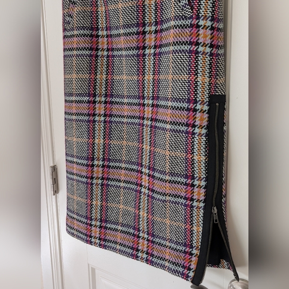 Halogen Colorful Plaid Tweed Pencil Skirt with Side Slit - Picture 3 of 11